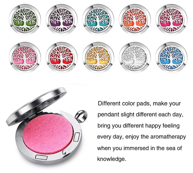 GFONDINGD Aromatherapy Essential Oil Diffuser Necklace Tree of Life Pattern Stainless Steel Locket Pendant - Image 3